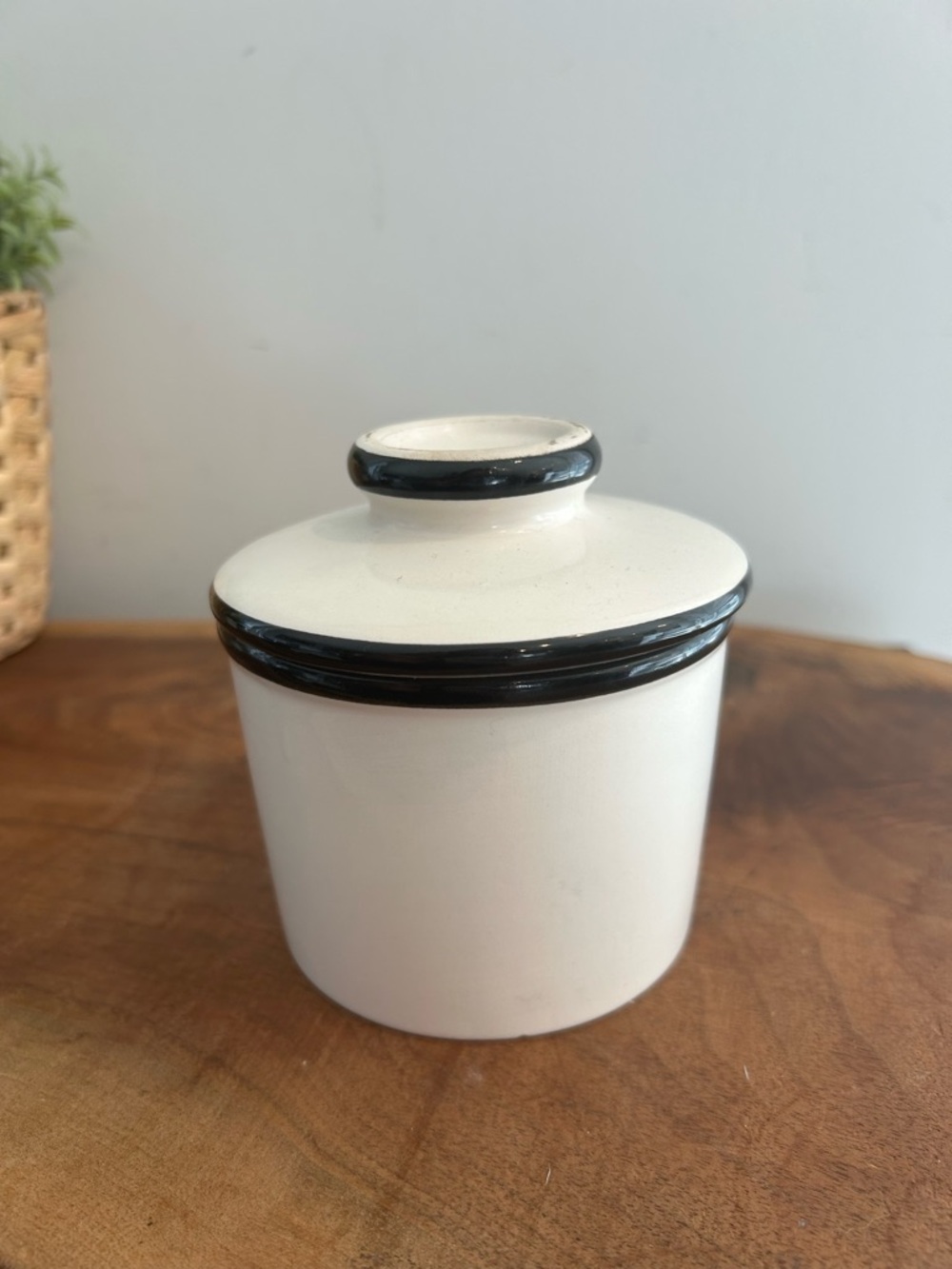 Ceramic Butter Bell white black trim Farmhouse